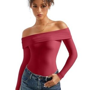 Off Shoulder Bodysuit, Going Out Basic Tops, Long Sleeve, Thong